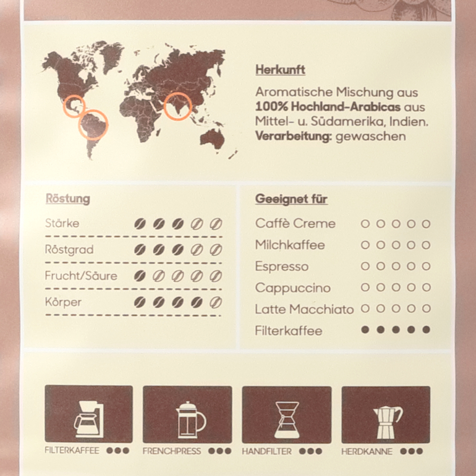 Produktbild Filterkaffee ganze Bohnen Spezifikationen