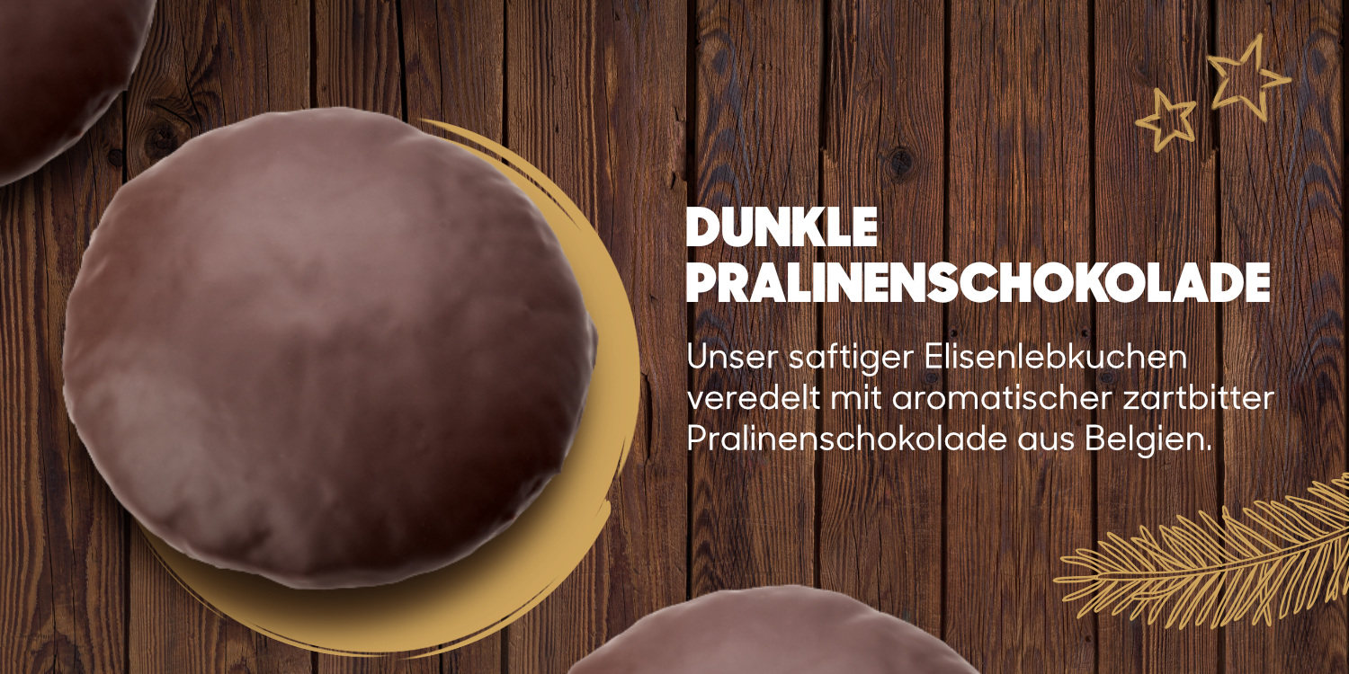Grafik, auf der der Geschmack des Elisenlebkuchen dunkle Pralinenschokolade beschrieben wird