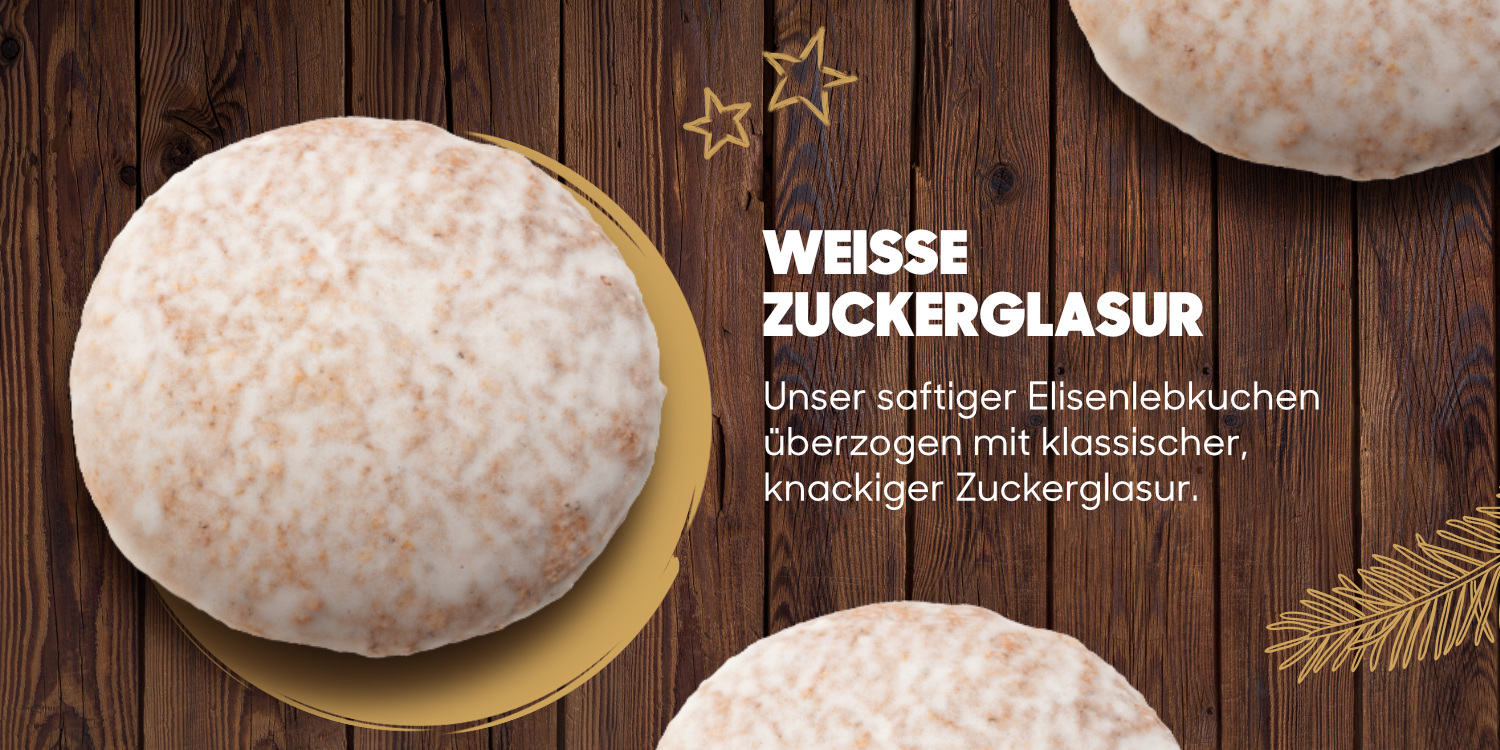 Grafik, auf der der Geschmack des Elisenlebkuchen weiße Zuckerglasur beschrieben wird