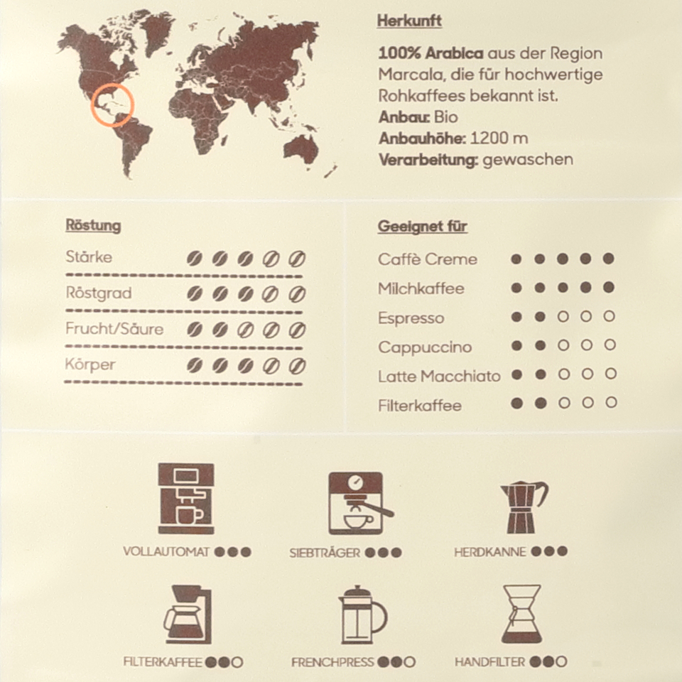 Produktbild Kaffee-Länderspezialitäten Honduras Caffe Creme Spezifikationen